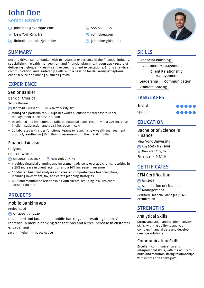 Senior Banker resume example