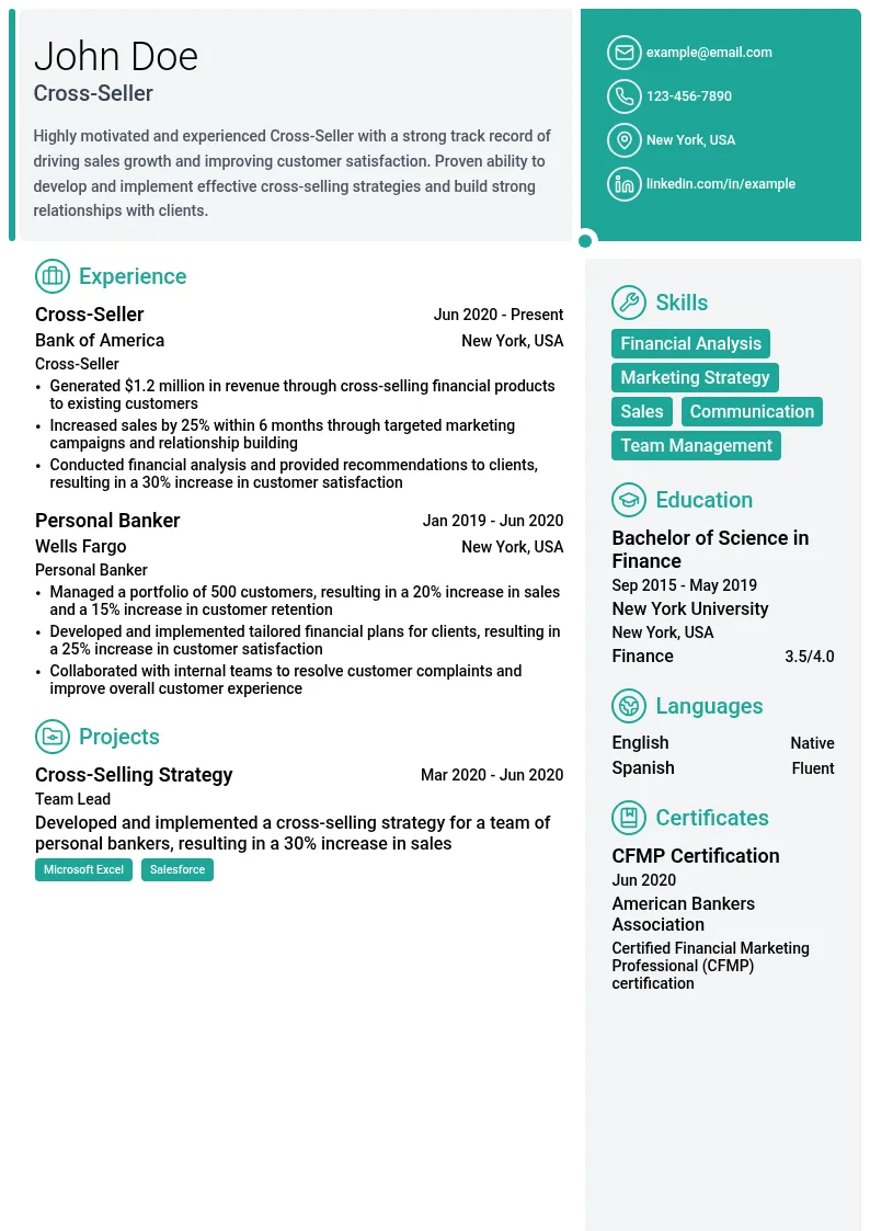 Cross-Seller resume example