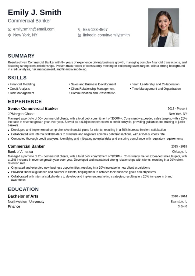 Commercial Banker resume example