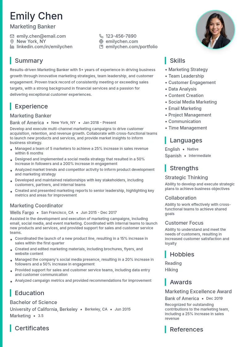 Marketing Banker resume example