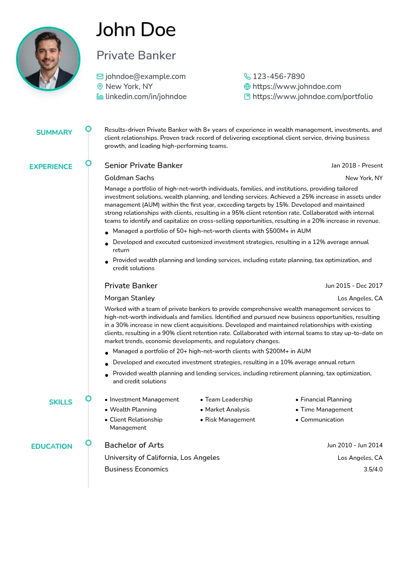 Private Banker resume example