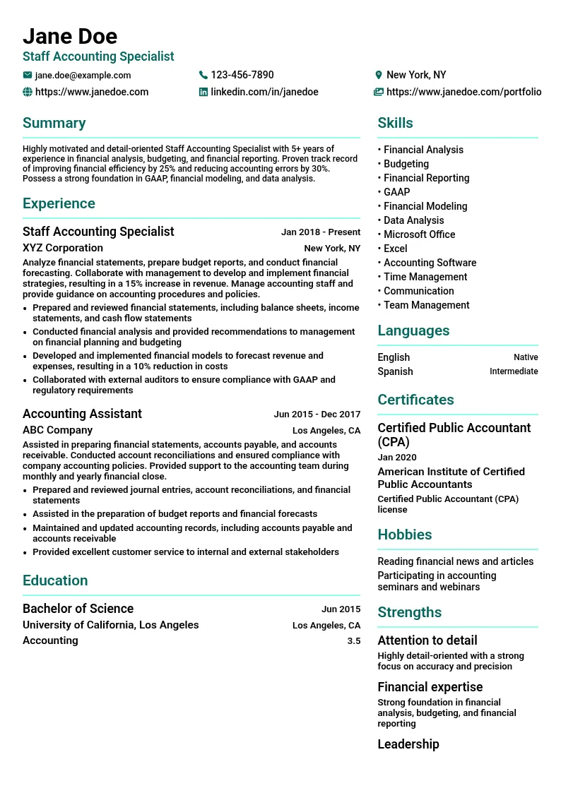 Staff Accounting Specialist resume example
