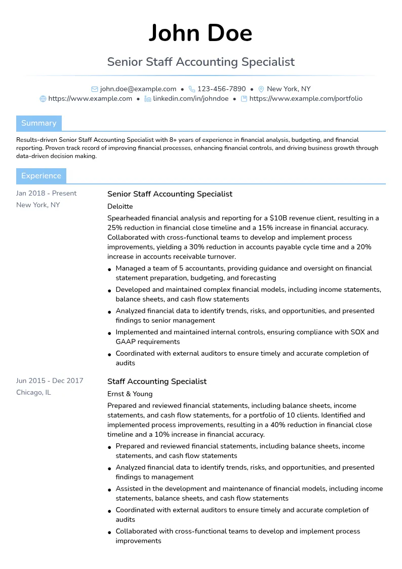 Senior Staff Accounting Specialist resume example