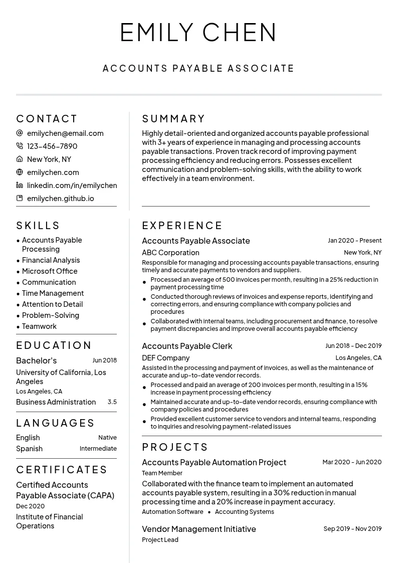 Accounts Payable Associate resume example