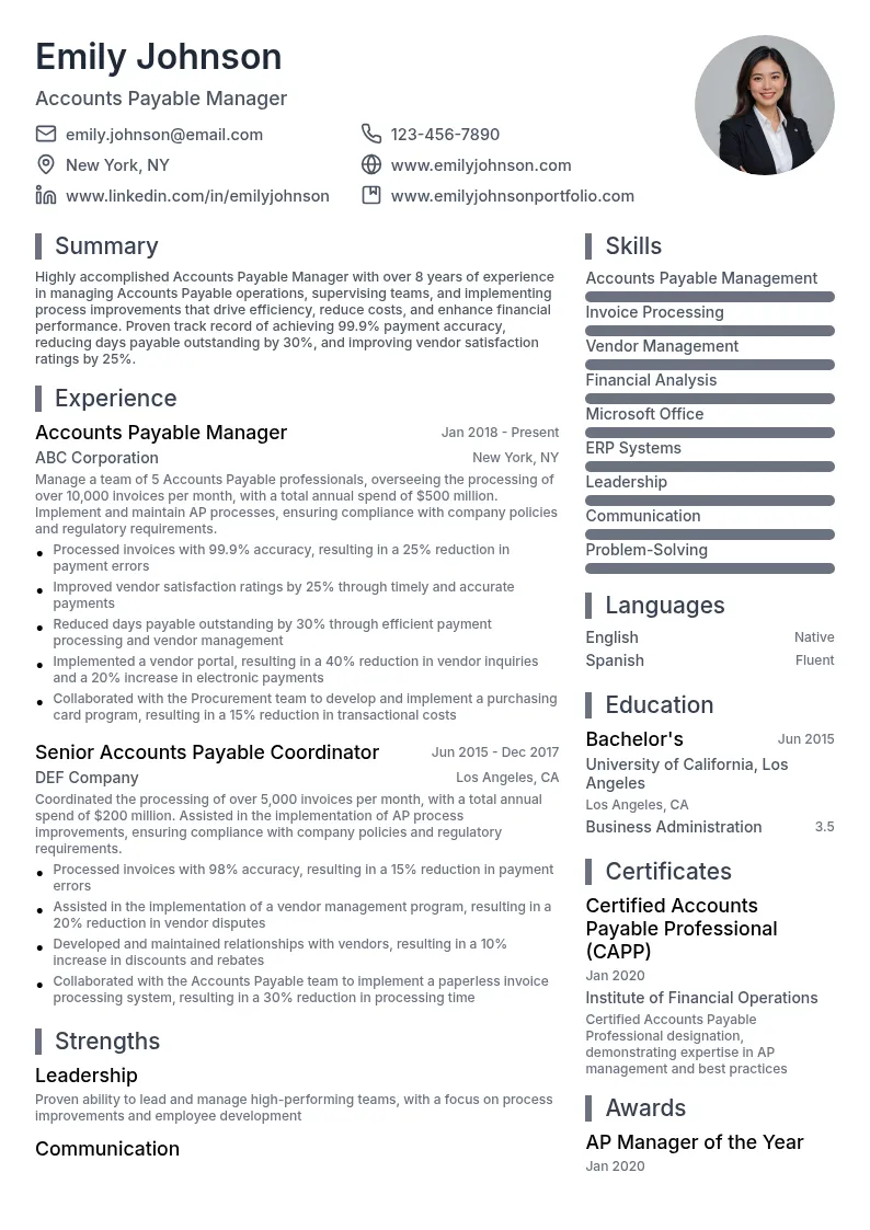 Accounts Payable Manager resume example