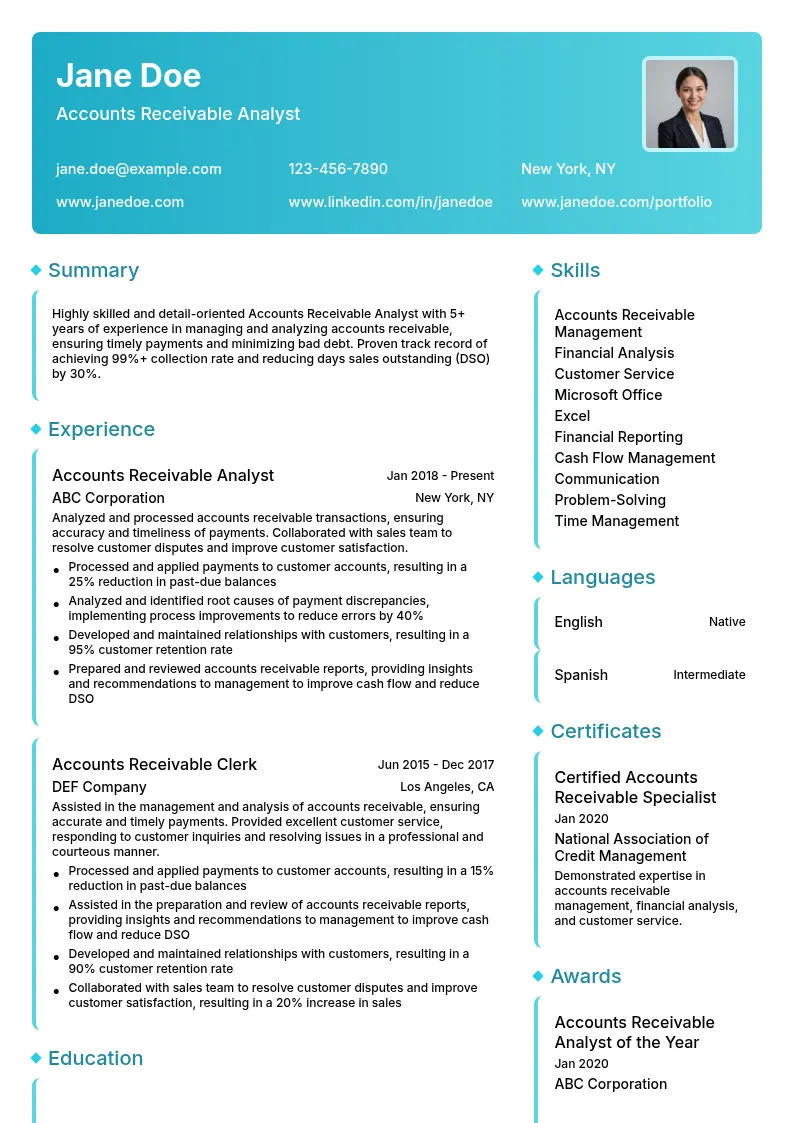 Accounts Receivable Analyst resume example