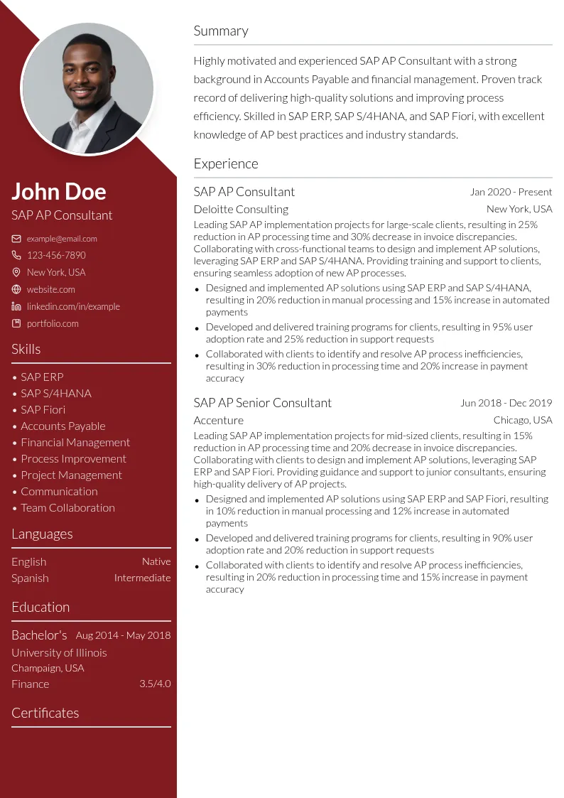 SAP AP Consultant resume example