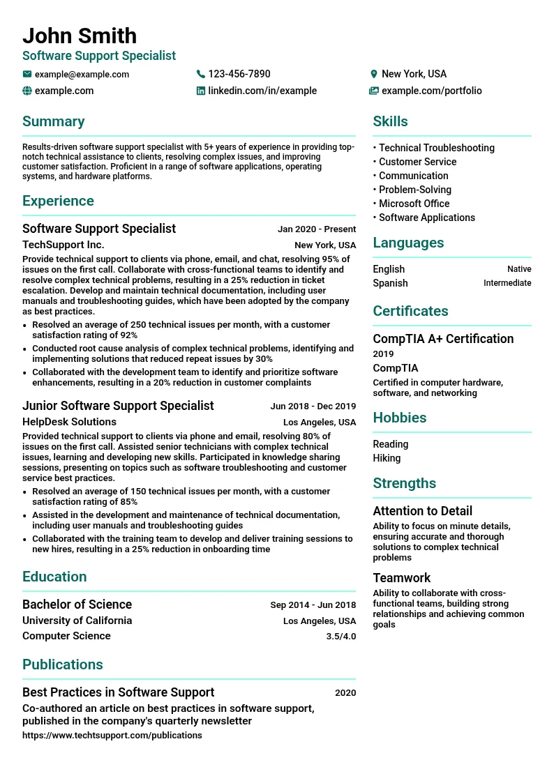 Dedicated Software Support resume example