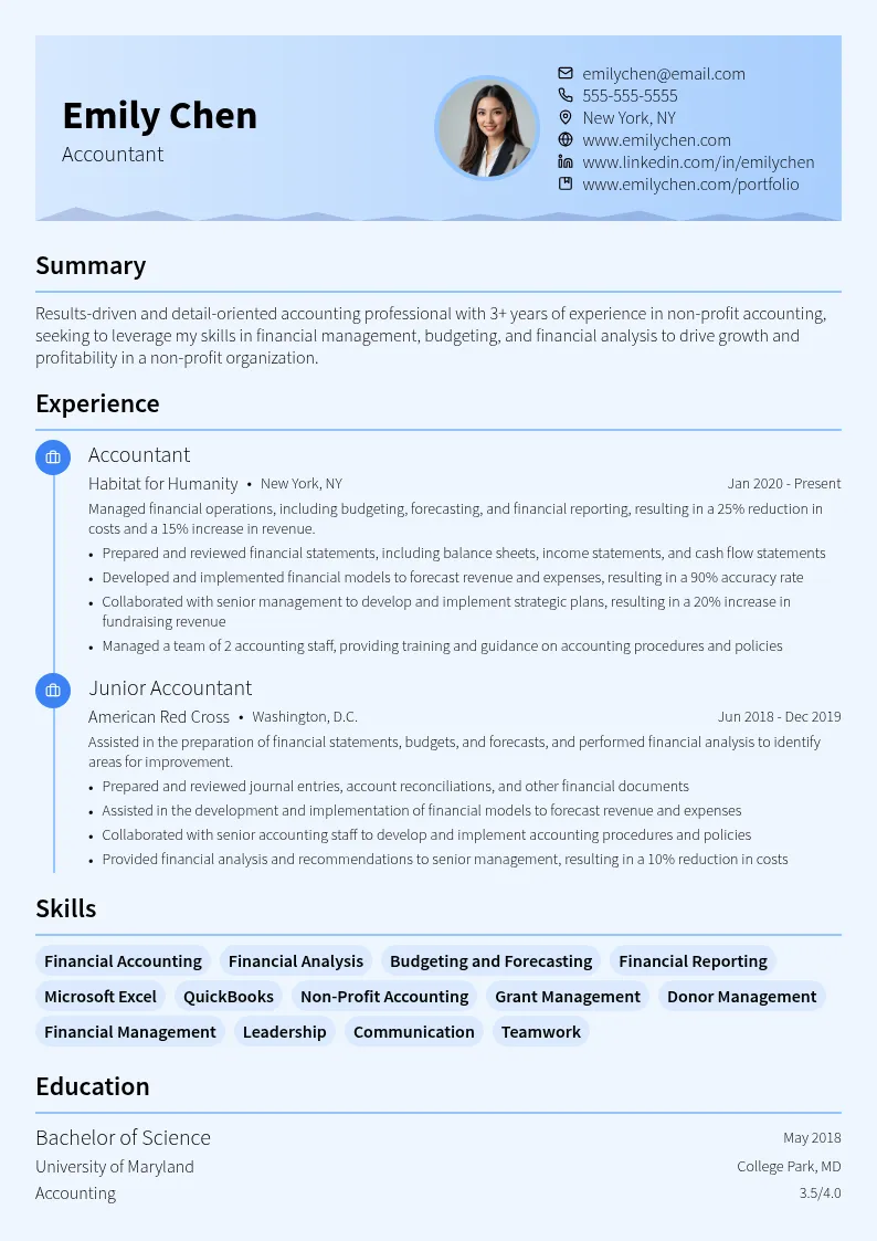 Non-Profit Accounting resume example