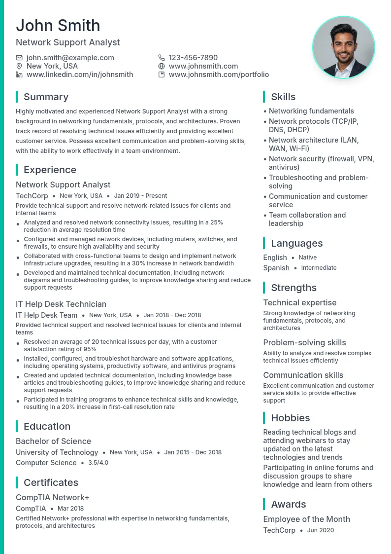 Network Support Analyst resume example