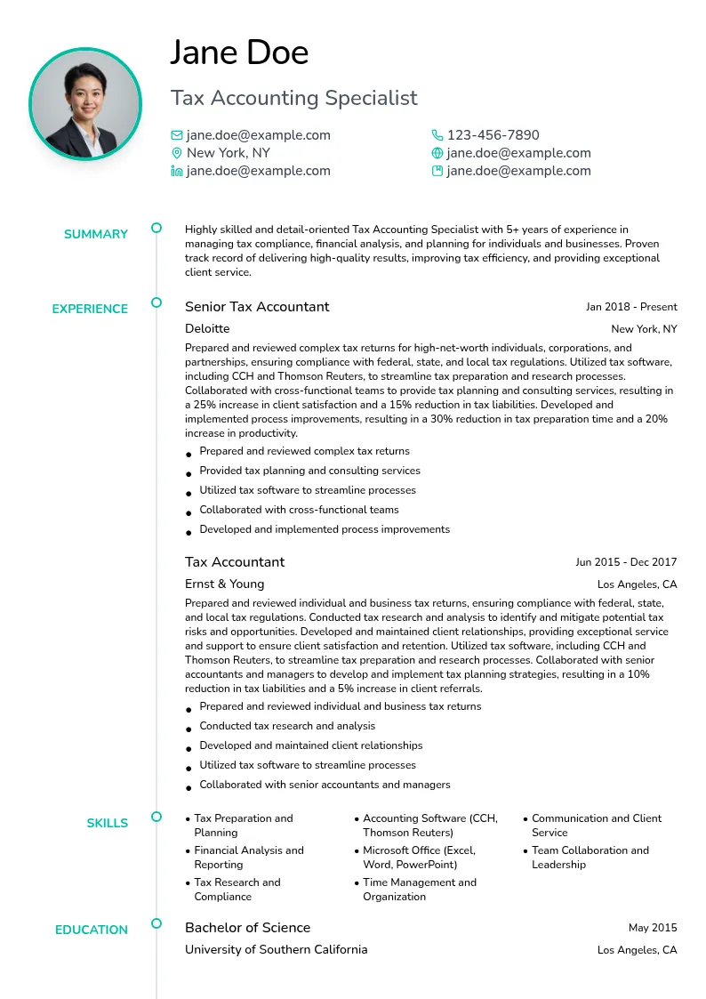 Tax Accounting Specialist resume example