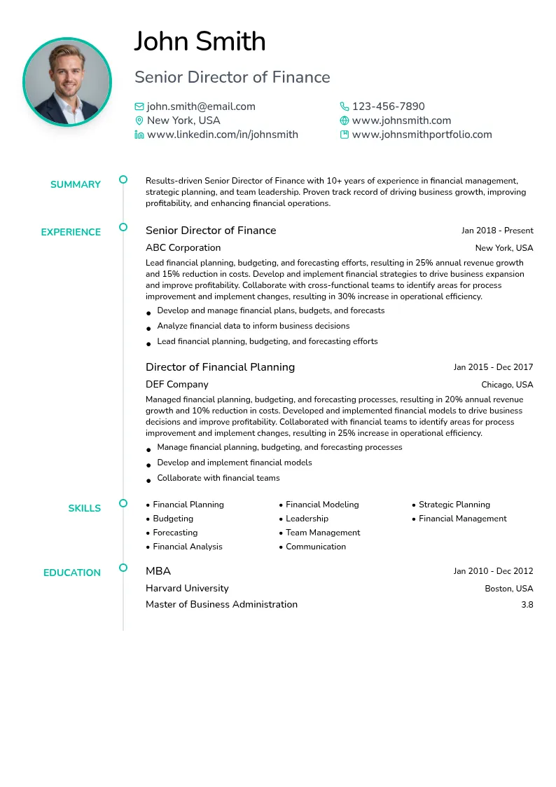 Senior Director of Finance resume example