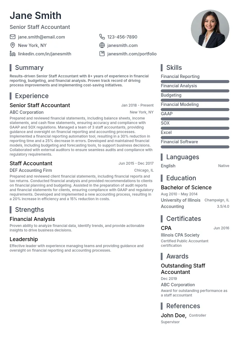 Senior Staff Accountant resume example