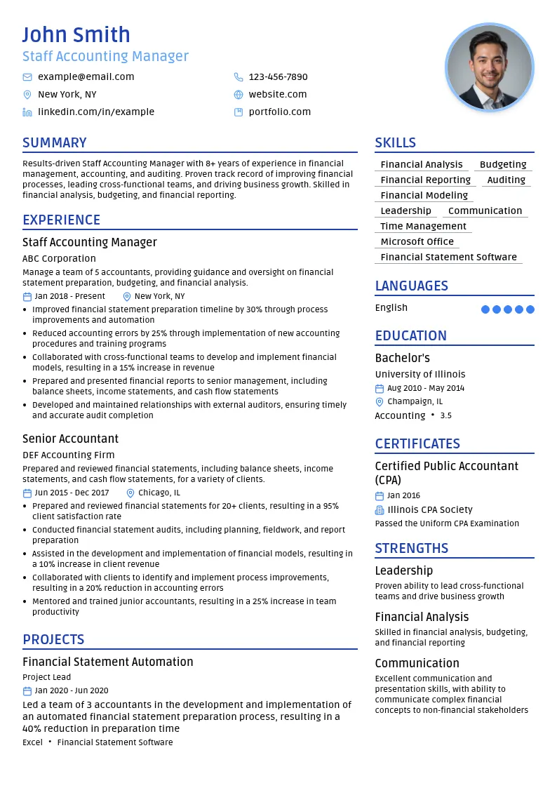 Staff Accounting Manager resume example