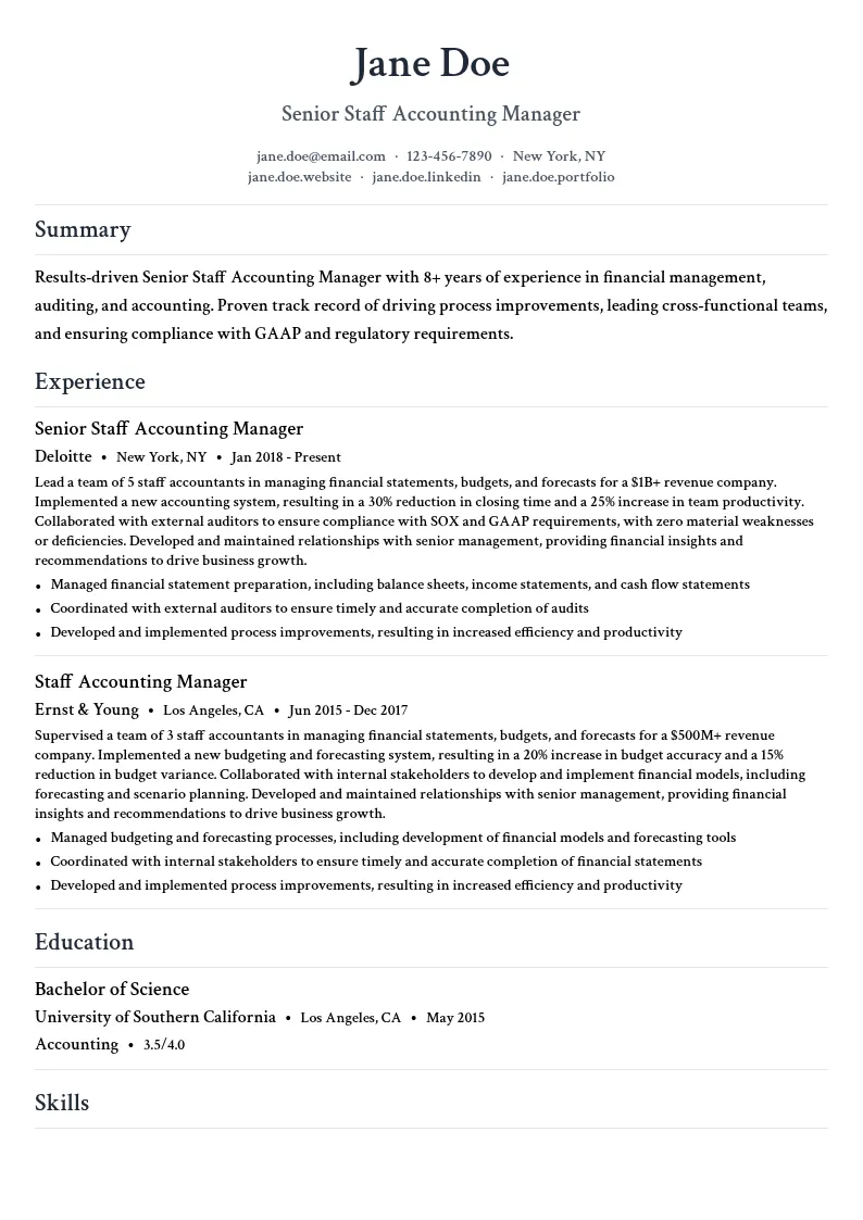 Senior Staff Accounting Manager resume example