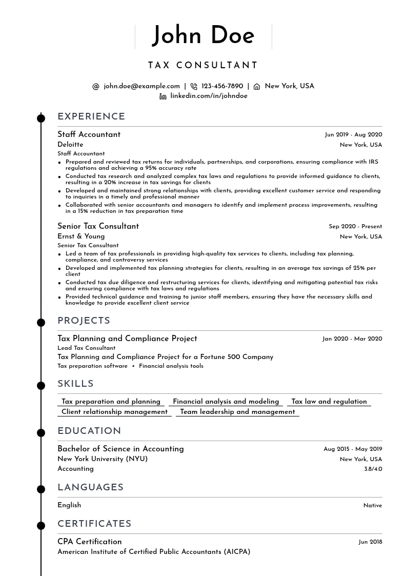 tax Consultant resume example