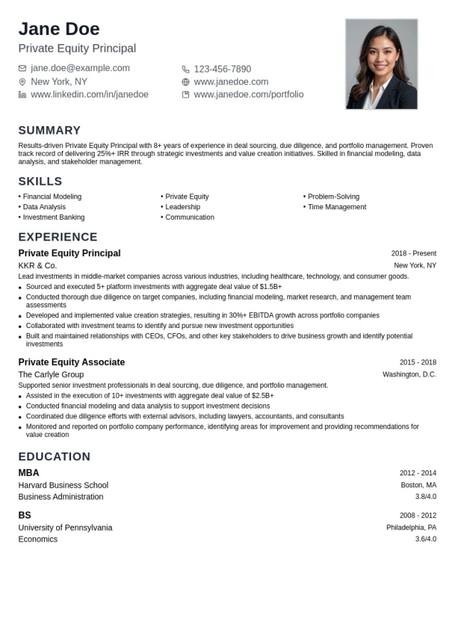 Private Equity Principal resume example
