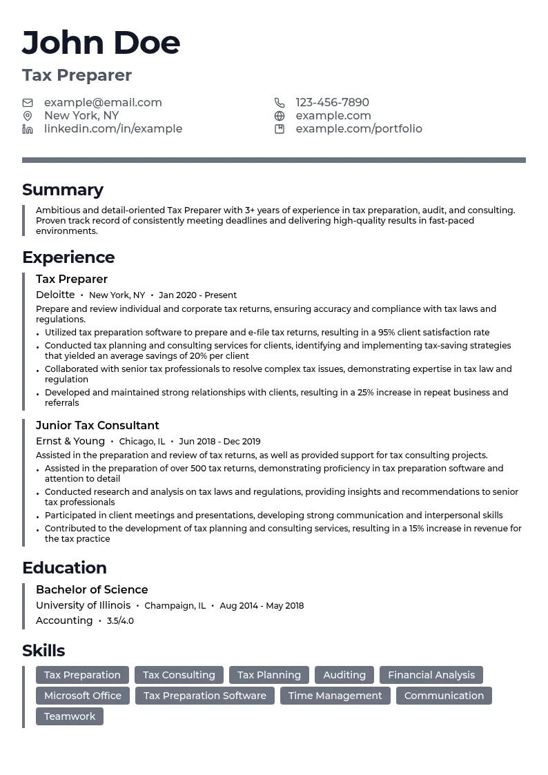 2-5 years resume example