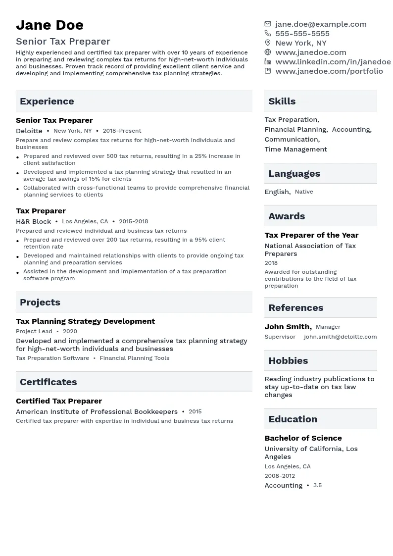 10+ years resume example