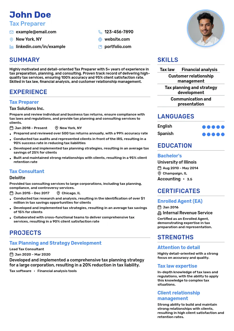 Tax Preparer resume example