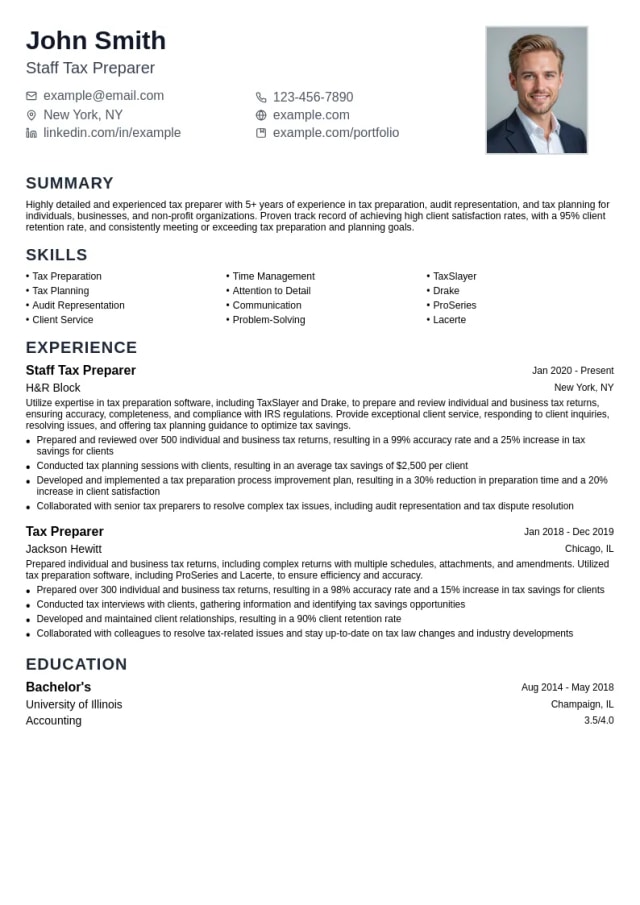 Staff Tax Preparer resume example