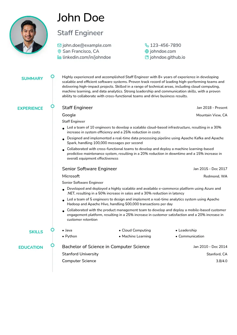 Staff Engineer resume example