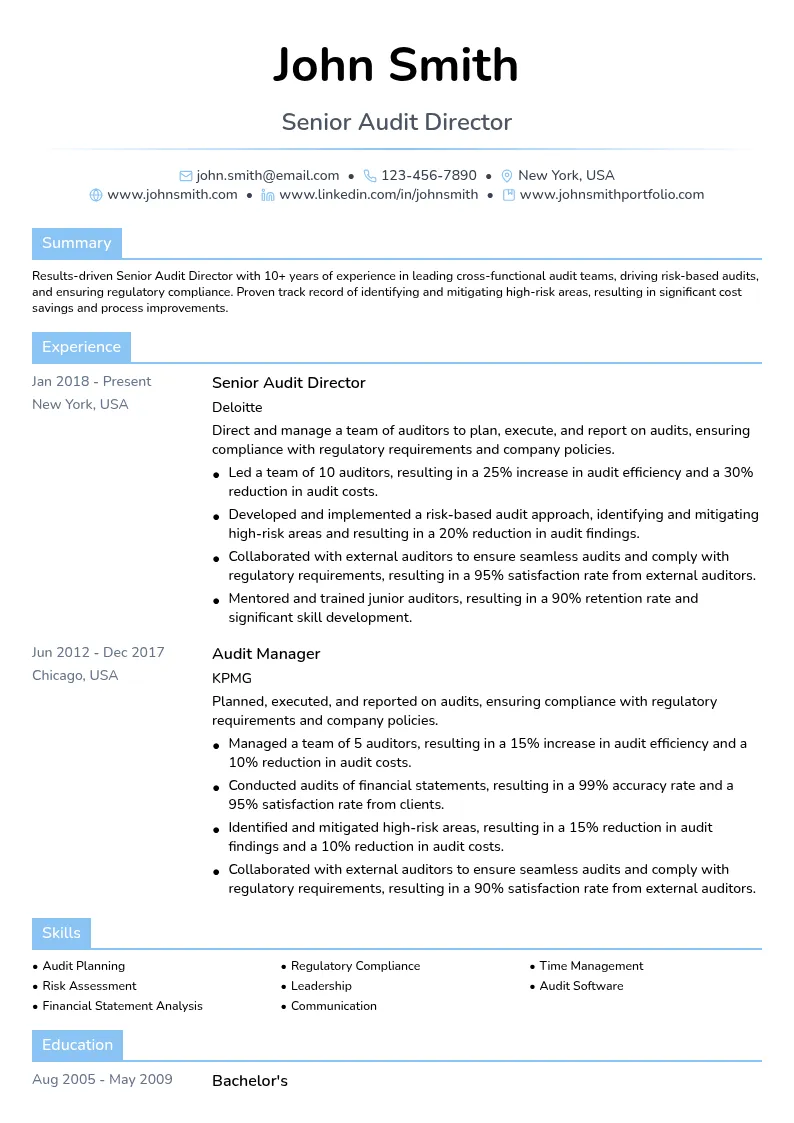 Senior Audit Director resume example