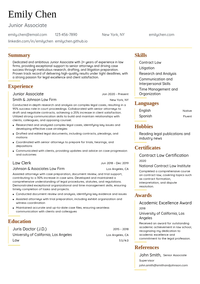 Junior Associate resume example