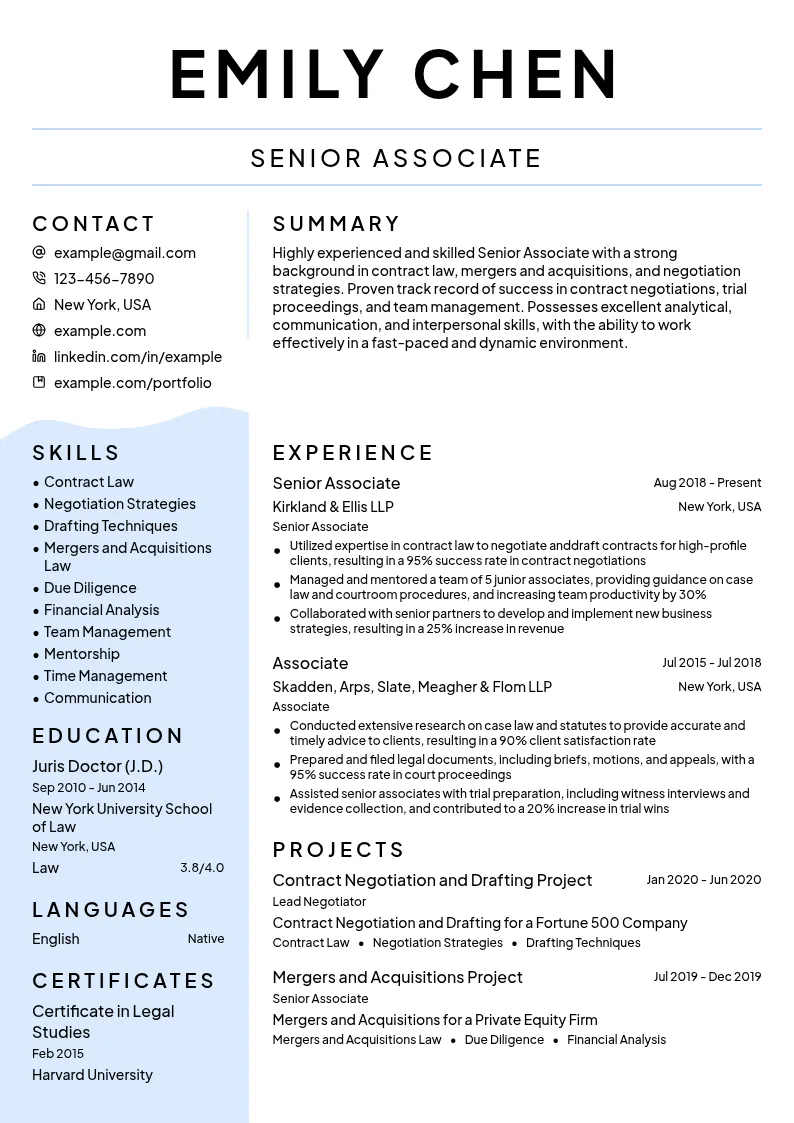 Senior Associate resume example