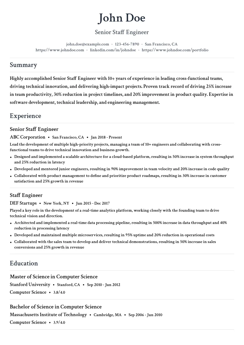 Senior Staff Engineer resume example
