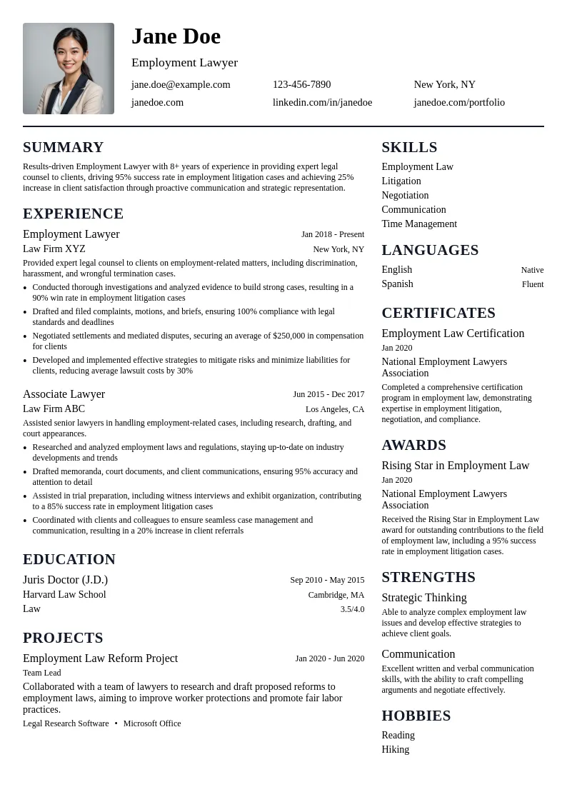 Employment Lawyer resume example