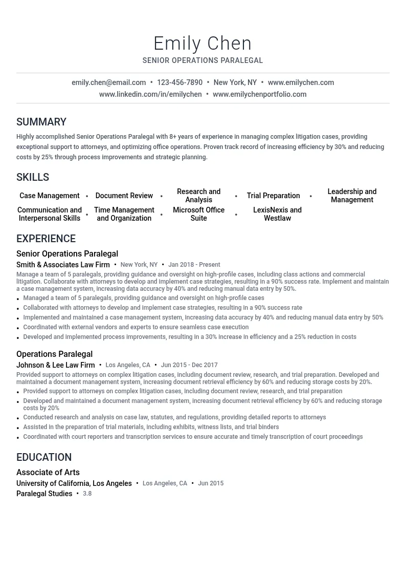 Senior Operations Paralegal resume example