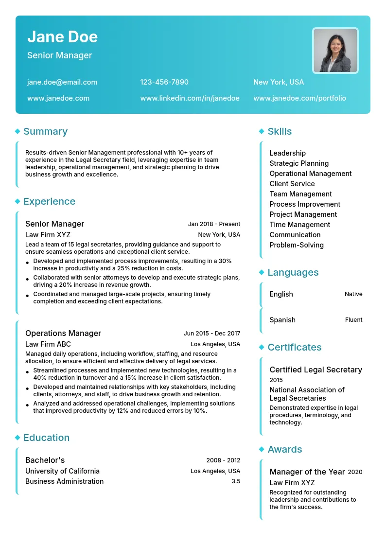 Senior Management resume example