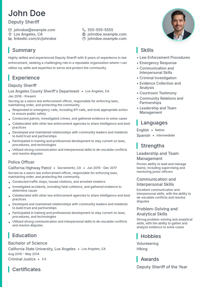 Deputy Sheriff resume example