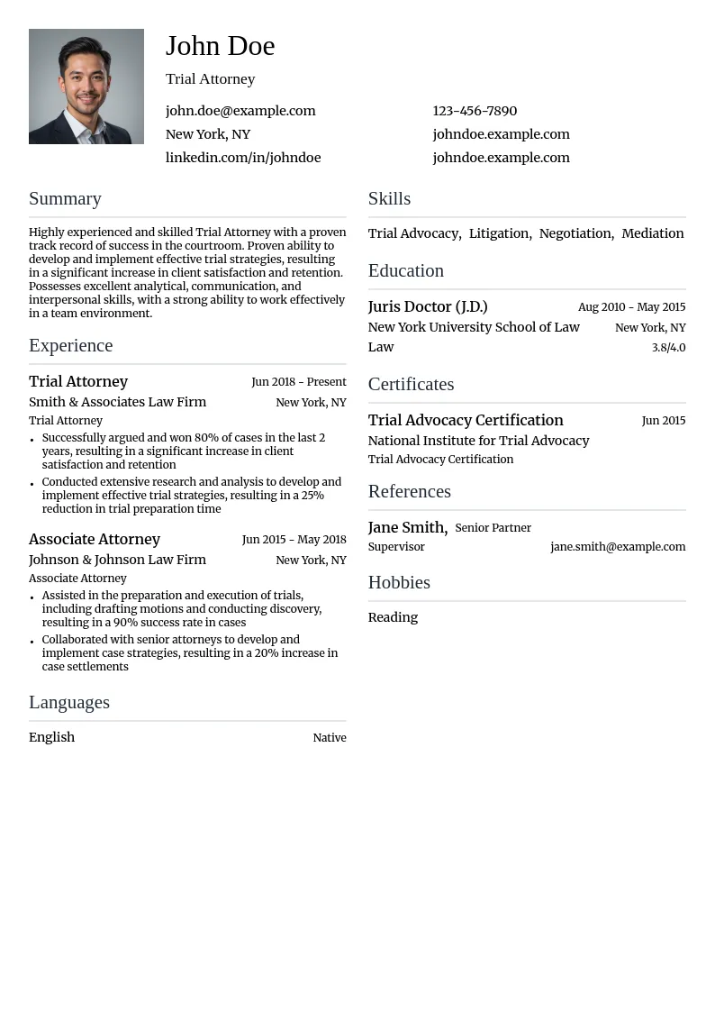 Trial Attorney resume example
