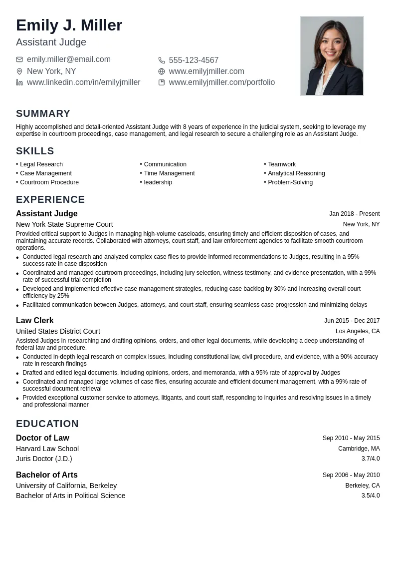 Assistant Judge resume example