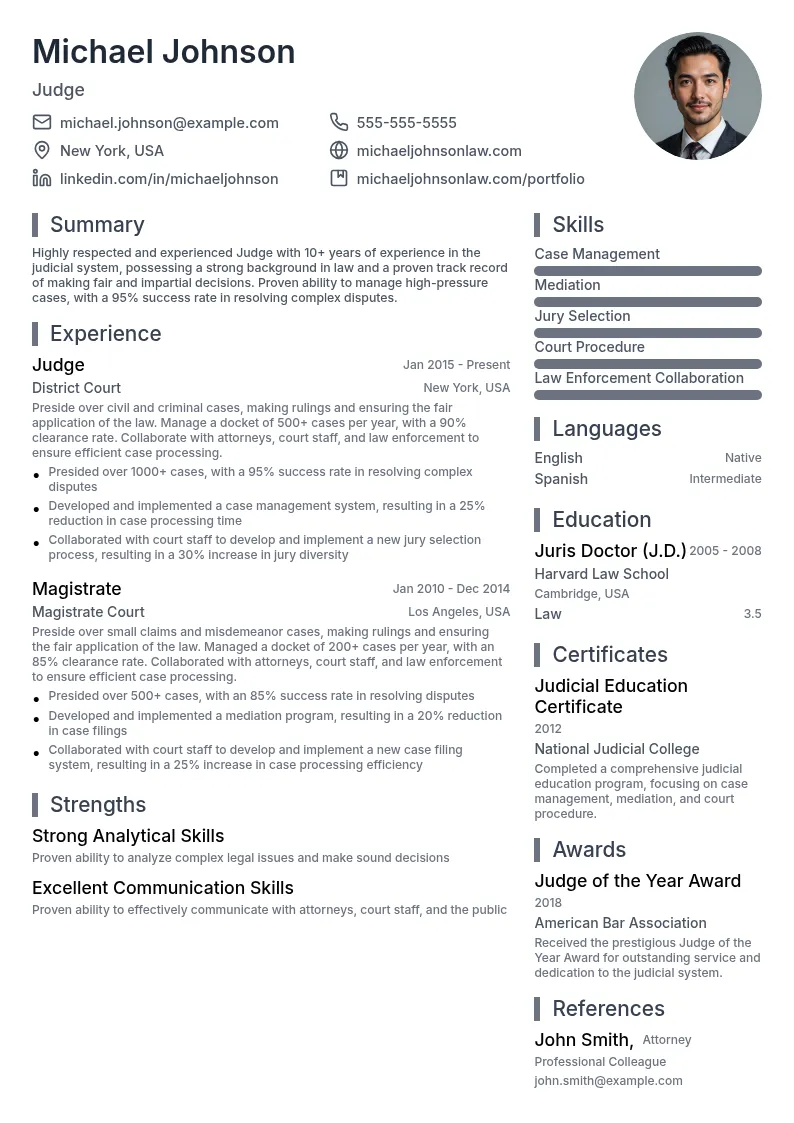 Judge resume example