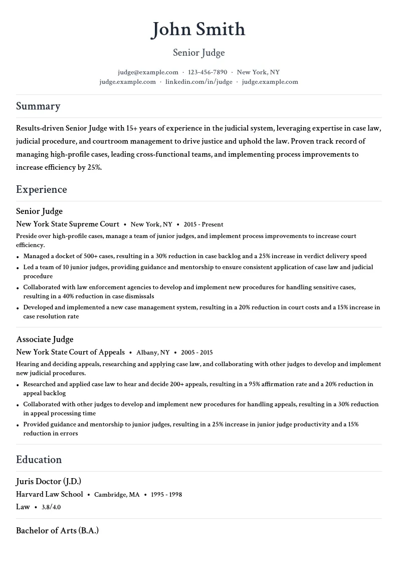 Senior Judge resume example