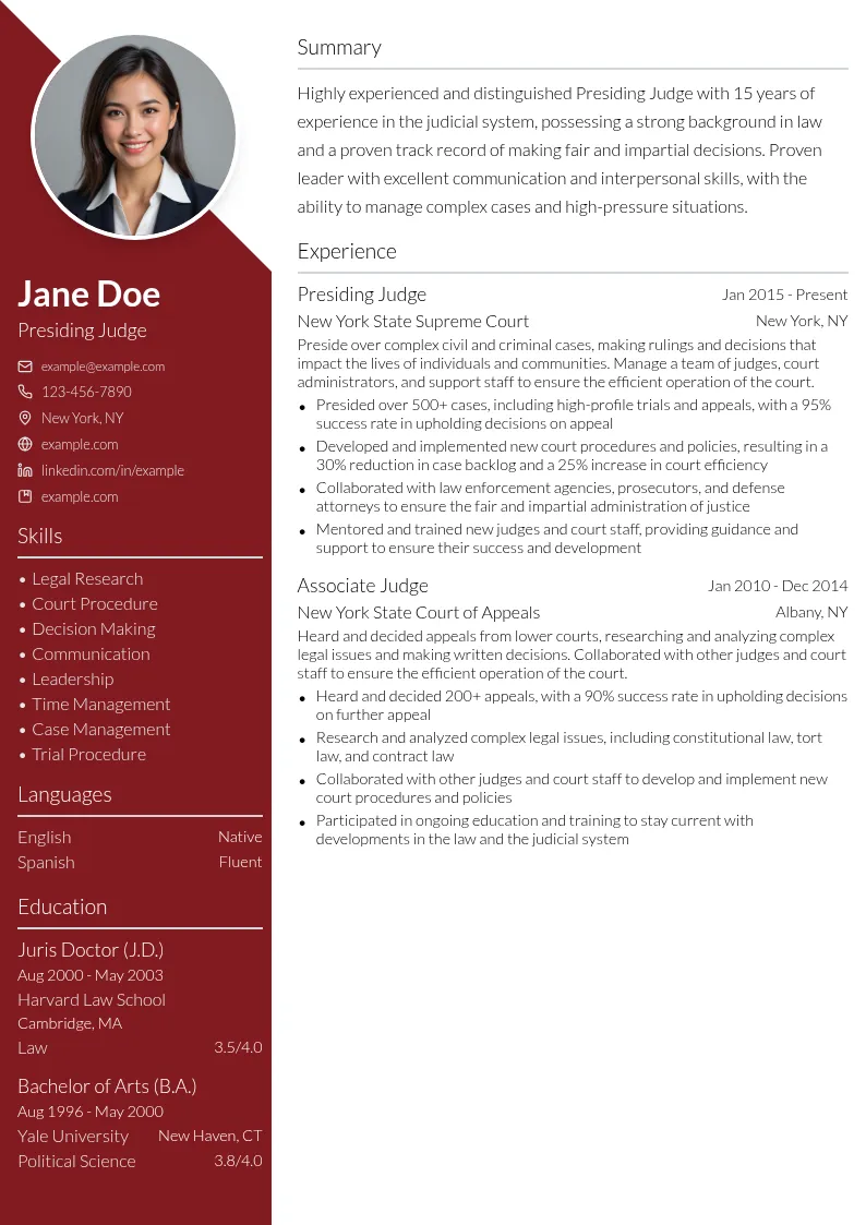 Presiding Judge resume example