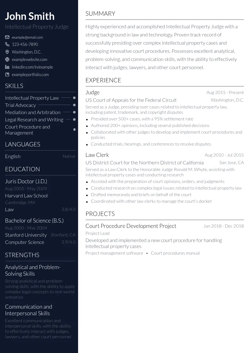 Intellectual Property Judge resume example