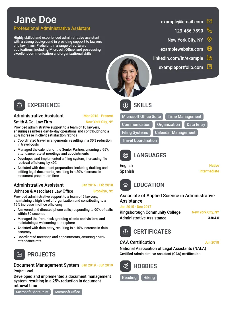 Professional Administrative Assistant resume example