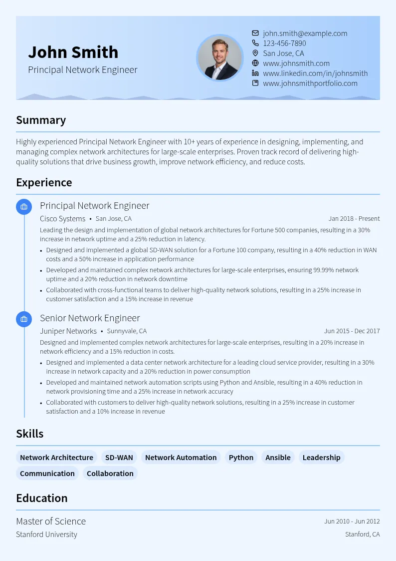 Principal Network Engineer resume example