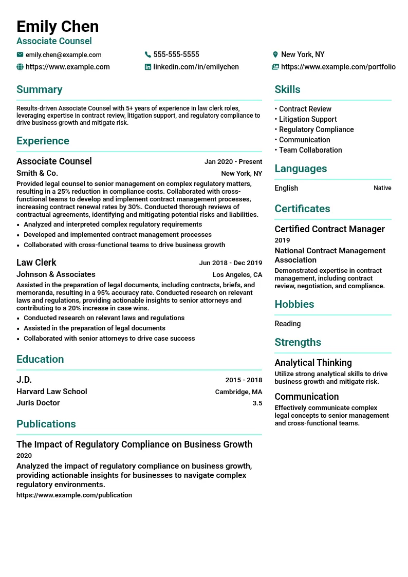 Associate Counsel resume example