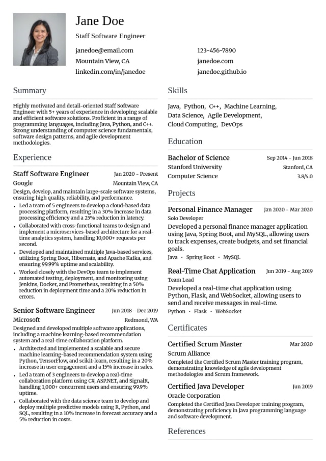 Staff Software Engineer resume example