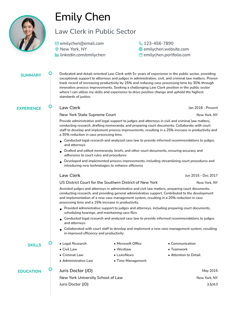 Law Clerk in Public Sector resume example