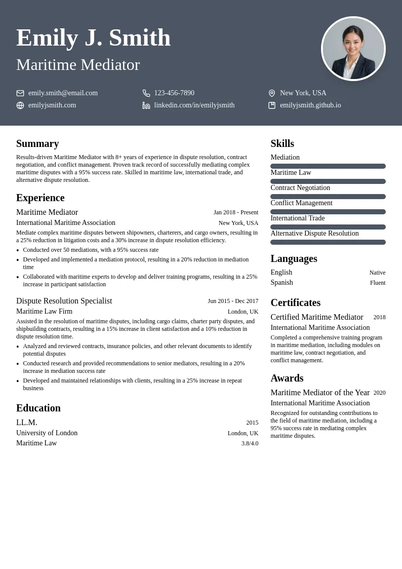 Maritime Mediator resume example
