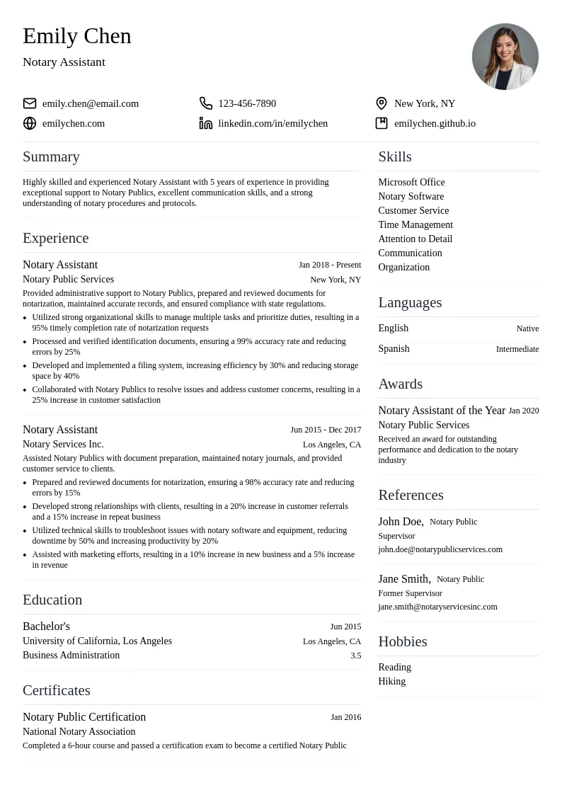 Notary Assistant resume example