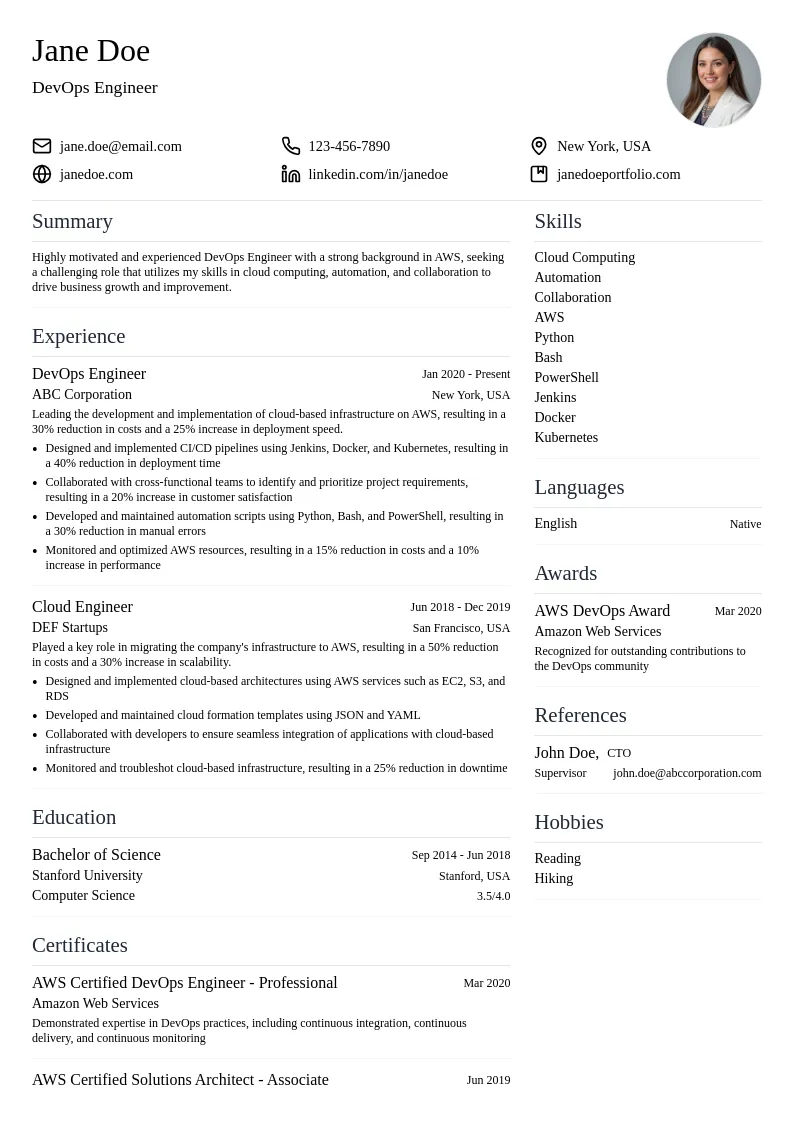 DevOps Engineer - AWS resume example