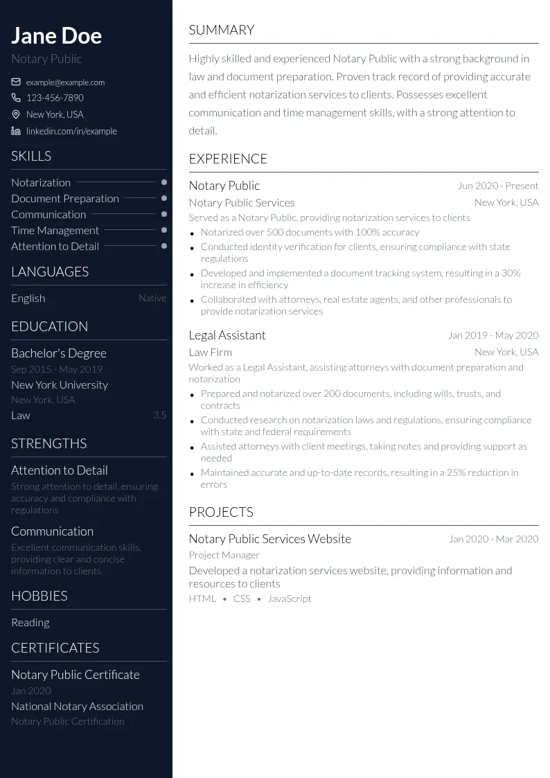 Notary Public resume example