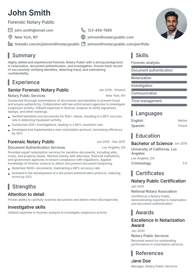 Forensic Notary Public resume example